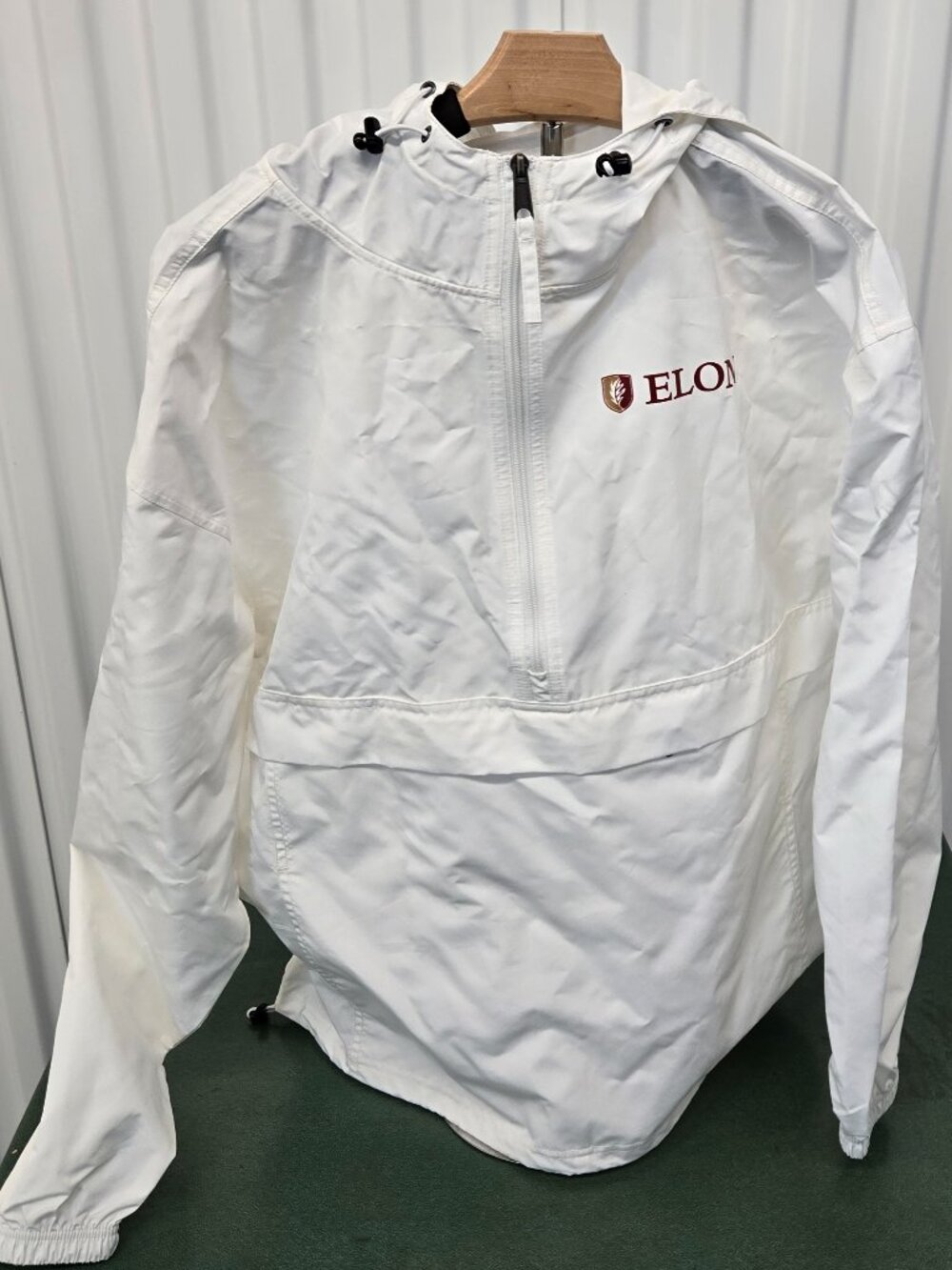 Champion Authentic Athleticwear White 1/4 Zip Hooded Windbreaker Elon College